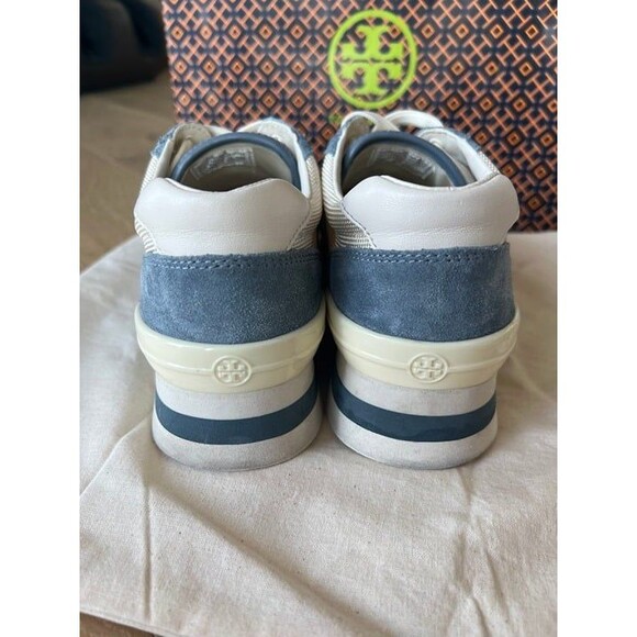 Tory Burch Sawtooth Logo Ivory Blue Low Top Sneaker Trainer Shoes 7.5 - Picture 5 of 10